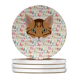 WDK2319RCS4 4 x 4 in. Unisex Cheetoh Cat Christmas Large Sandstone Coasters - Pack of 4