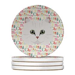 WDK2320RCS4 4 x 4 in. Unisex Chinchilla Persian Style Longhair Cat Christmas Large Sandstone Coasters - Pack of 4