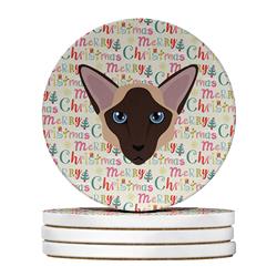 WDK2321RCS4 4 x 4 in. Unisex Colorpoint Longhair Cat Christmas Large Sandstone Coasters - Pack of 4