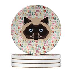 WDK2322RCS4 4 x 4 in. Unisex Colorpoint Persian Style Hymalayan Cat Christmas Large Sandstone Coasters - Pack of 4