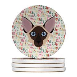 WDK2323RCS4 4 x 4 in. Unisex Colorpoint Shorthair Cat Christmas Large Sandstone Coasters - Pack of 4
