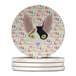 4 x 4 in. Unisex Cornish Rex Cat Christmas Large Sandstone Coasters - Pack of 4
