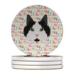 WDK2325RCS4 4 x 4 in. Unisex Cymric Cat Christmas Large Sandstone Coasters - Pack of 4