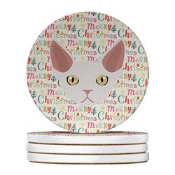 WDK2327RCS4 4 x 4 in. Unisex Devon Rex Cat Christmas Large Sandstone Coasters - Pack of 4