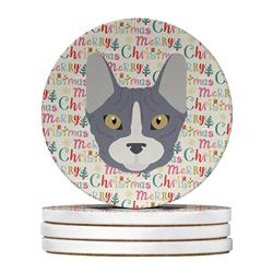 WDK2328RCS4 4 x 4 in. Unisex Don Sphynx Cat Christmas Large Sandstone Coasters - Pack of 4