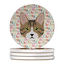 WDK2329RCS4 4 x 4 in. Unisex Dragon Li Cat Christmas Large Sandstone Coasters - Pack of 4
