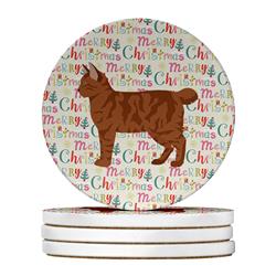 4 x 4 in. Unisex American Bobtail No.2 Cat Christmas Large Sandstone Coasters - Pack of 4