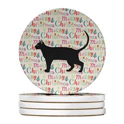 WDK2600RCS4 4 x 4 in. Unisex Pantherette Cat Christmas Large Sandstone Coasters - Pack of 4
