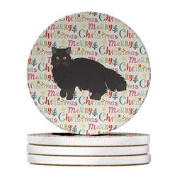 WDK2603RCS4 4 x 4 in. Unisex Black Persian Style Traditional Cat Christmas Large Sandstone Coasters - Pack of 4