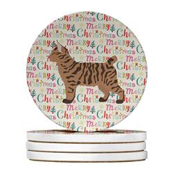 4 x 4 in. Unisex Pixie Bob No.2 Cat Christmas Large Sandstone Coasters - Pack of 4