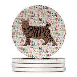4 x 4 in. Unisex Pixie Bob No.3 Cat Christmas Large Sandstone Coasters - Pack of 4
