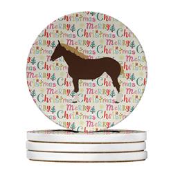 WDK2751RCS4 4 x 4 in. Unisex Percheron Horse Christmas Large Sandstone Coasters - Pack of 4
