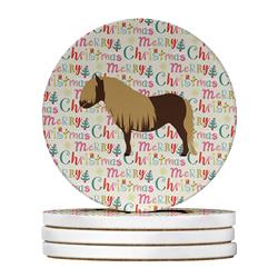 WDK2759RCS4 4 x 4 in. Unisex Shetland Pony Horse Christmas Large Sandstone Coasters - Pack of 4