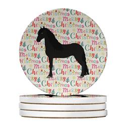 WDK2760RCS4 4 x 4 in. Unisex Friesian Horse Christmas Large Sandstone Coasters - Pack of 4