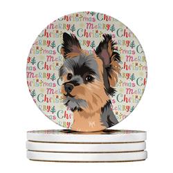 WDK2285RCS4 4 x 4 in. Unisex Yorkie Black & Gold No.2 Christmas Large Sandstone Coasters - Pack of 4