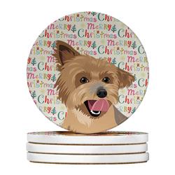 WDK2286RCS4 4 x 4 in. Unisex Yorkie Blue & Gold Christmas Large Sandstone Coasters - Pack of 4