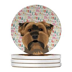WDK2290RCS4 4 x 4 in. Unisex Yorkie Chocolate No.1 Christmas Large Sandstone Coasters - Pack of 4