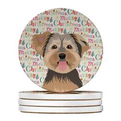 WDK2291RCS4 4 x 4 in. Unisex Yorkie Chocolate No.2 Christmas Large Sandstone Coasters - Pack of 4