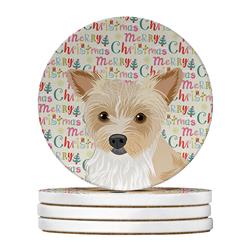 WDK2293RCS4 4 x 4 in. Unisex Yorkie Parti Christmas Large Sandstone Coasters - Pack of 4