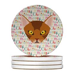 WDK2294RCS4 4 x 4 in. Unisex Abyssinian Cat Christmas Large Sandstone Coasters - Pack of 4