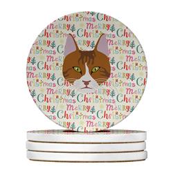WDK2295RCS4 4 x 4 in. Unisex Aegean Cat Christmas Large Sandstone Coasters - Pack of 4