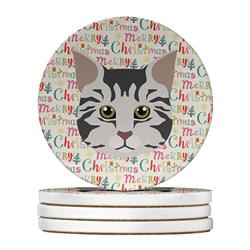 WDK2296RCS4 4 x 4 in. Unisex American Bobtail Cat Christmas Large Sandstone Coasters - Pack of 4