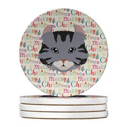 WDK2297RCS4 4 x 4 in. Unisex American Curl Cat Christmas Large Sandstone Coasters - Pack of 4