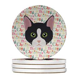 4 x 4 in. Unisex American Polydactyl Cat Christmas Large Sandstone Coasters - Pack of 4