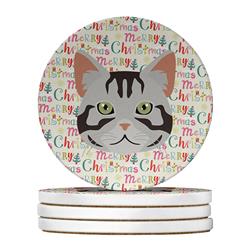 WDK2299RCS4 4 x 4 in. Unisex American Shorthair Cat Christmas Large Sandstone Coasters - Pack of 4