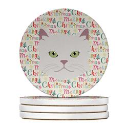 WDK2302RCS4 4 x 4 in. Unisex Asian Semi Longhaired Cat Christmas Large Sandstone Coasters - Pack of 4