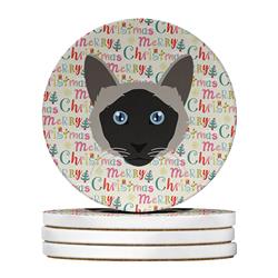 WDK2304RCS4 4 x 4 in. Unisex Balinese Cat Christmas Large Sandstone Coasters - Pack of 4