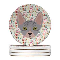 WDK2305RCS4 4 x 4 in. Unisex Bambino Cat Christmas Large Sandstone Coasters - Pack of 4
