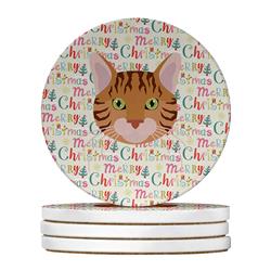 WDK2306RCS4 4 x 4 in. Unisex Bengal Cat Christmas Large Sandstone Coasters - Pack of 4