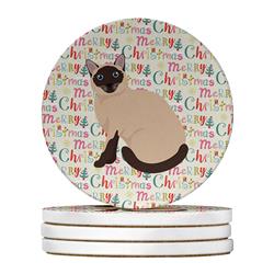 4 x 4 in. Unisex Siamese Traditional Cat Christmas Large Sandstone Coasters - Pack of 4