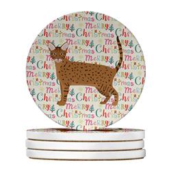 WDK2589RCS4 4 x 4 in. Unisex Ocicat Cat Christmas Large Sandstone Coasters - Pack of 4