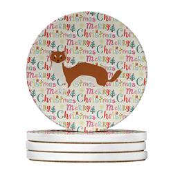 WDK2715RCS4 4 x 4 in. Unisex Weasel Christmas Large Sandstone Coasters - Pack of 4