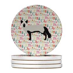 4 x 4 in. Unisex Silver Fox Christmas Large Sandstone Coasters - Pack of 4
