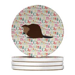 WDK2718RCS4 4 x 4 in. Unisex Eurasian Beaver Christmas Large Sandstone Coasters - Pack of 4