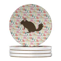 WDK2720RCS4 4 x 4 in. Unisex Chinchilla Christmas Large Sandstone Coasters - Pack of 4