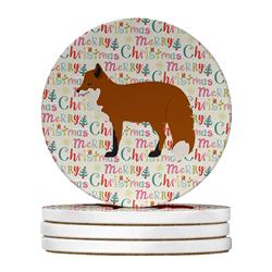 4 x 4 in. Unisex Red Fox Christmas Large Sandstone Coasters - Pack of 4