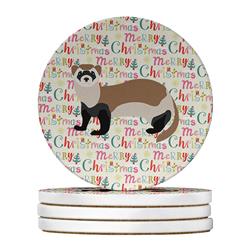 WDK2723RCS4 4 x 4 in. Unisex Ferret Christmas Large Sandstone Coasters - Pack of 4