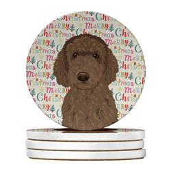 WDK2120RCS4 4 x 4 in. Unisex Doodle Chocolate No.2 Christmas Large Sandstone Coasters - Pack of 4