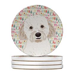 WDK2123RCS4 4 x 4 in. Unisex Doodle Cream No.4 Christmas Large Sandstone Coasters - Pack of 4