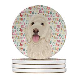 WDK2124RCS4 4 x 4 in. Unisex Doodle Cream No.5 Christmas Large Sandstone Coasters - Pack of 4