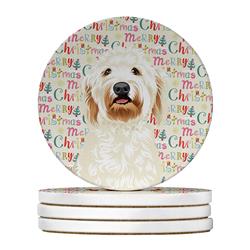 WDK2125RCS4 4 x 4 in. Unisex Doodle Cream No.6 Christmas Large Sandstone Coasters - Pack of 4