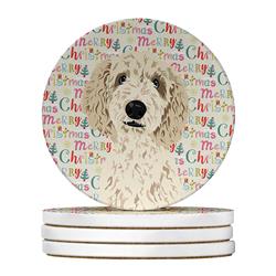 WDK2126RCS4 4 x 4 in. Unisex Doodle Cream No.7 Christmas Large Sandstone Coasters - Pack of 4