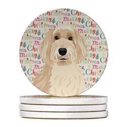WDK2128RCS4 4 x 4 in. Unisex Doodle Fawn No.2 Christmas Large Sandstone Coasters - Pack of 4