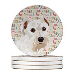 WDK2259RCS4 4 x 4 in. Unisex Schnauzer White No.1 Christmas Large Sandstone Coasters - Pack of 4