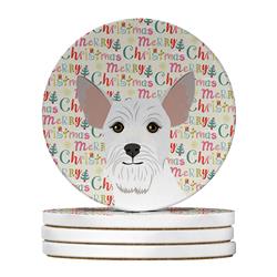 4 x 4 in. Unisex Schnauzer White No.2 Christmas Large Sandstone Coasters - Pack of 4