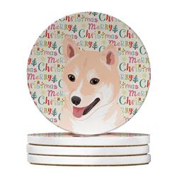 WDK2263RCS4 4 x 4 in. Unisex Shiba Inu Cream No.2 Christmas Large Sandstone Coasters - Pack of 4